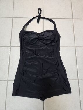 Black Halter One-Piece Retro Swim Romper